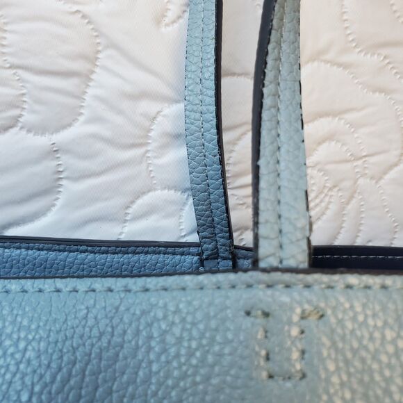 Tory Burch McGraw Tote Pebbled Leather Shoulder Bag Blue $495 Fraying Handle - Picture 12 of 16